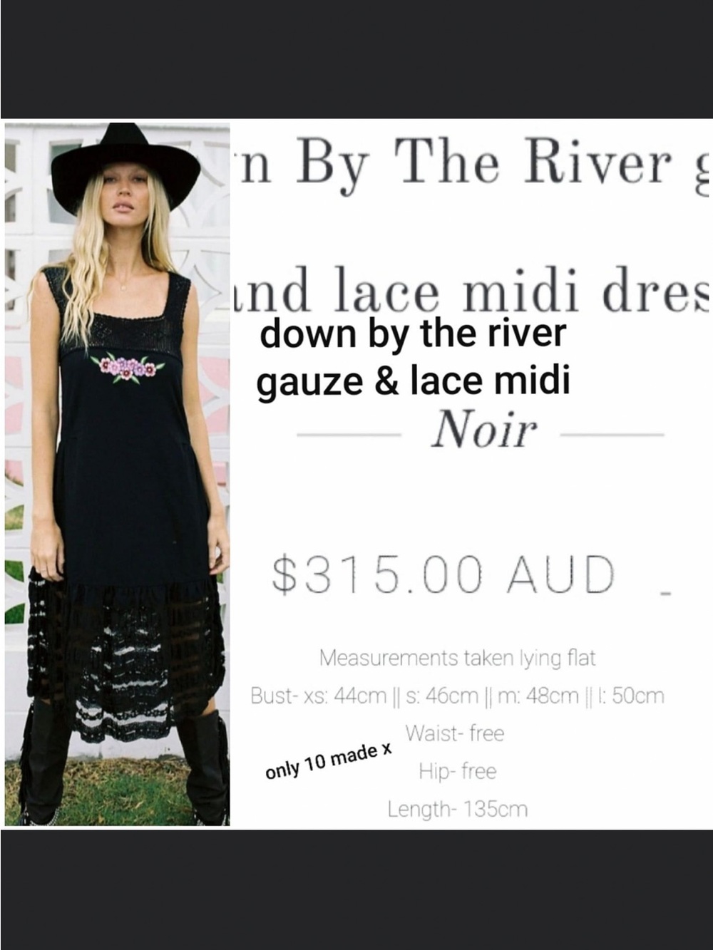 Chasing Unicorns Down By The River Gauze & Lace Midi Dress in Nior/Black
